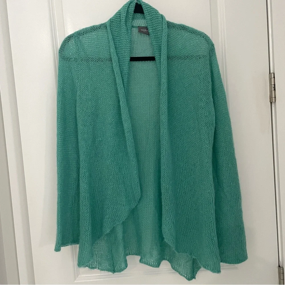 Wooden Ships Seafoam Green Lightweight Airy Open Front Cardigan Mohair Wool